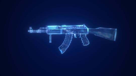 蓝色高科技枪械游戏道具演示动画全息投影
