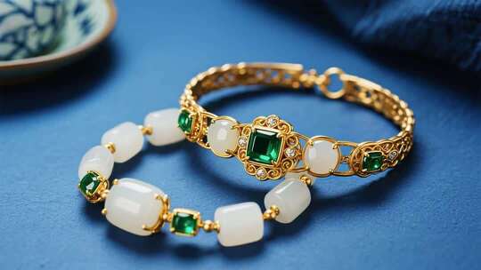 金镶翡翠玉石首饰特写