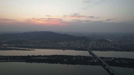 湖南长沙岳麓山夕阳晚霞航拍