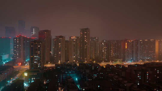 城市住宅夜景航拍