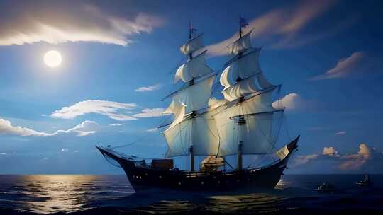 黎明大海帆船出海远航
