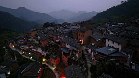 安徽黄山歙县皖南阳产土楼世界遗产夜景航拍