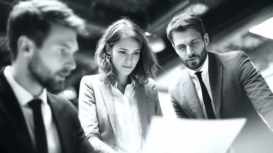 团队协作黑白影像展现商务精英高效工作状态