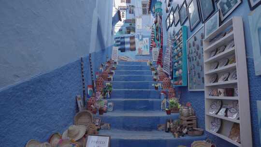 蓝色，独特，楼梯，Chefchaouen