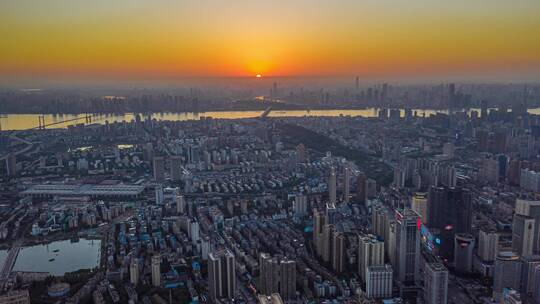 航拍武汉城市夜景全景空镜头