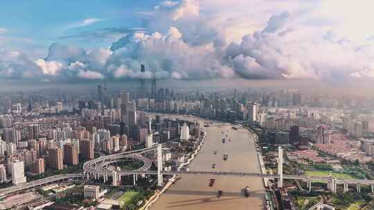 上海南浦大桥航拍穿云视频素材模板下载