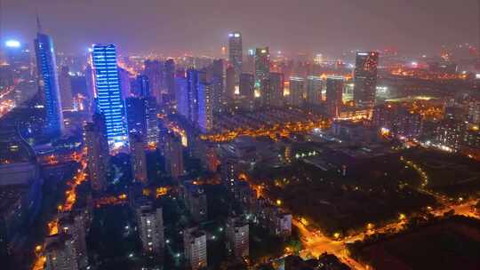 安徽省合肥市蜀山区天鹅湖合肥大剧院五里墩立交桥地标夜晚夜景城市车流航拍延时风景视频素材风光