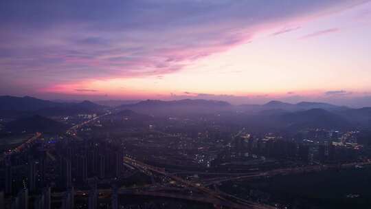 杭州日落晚霞天空风景航拍