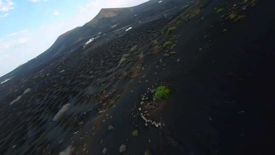 4kfpv航拍西班牙兰萨罗特岛火山葡萄坑种植