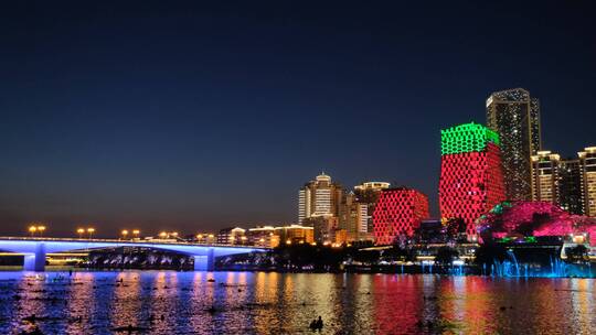 广西柳州夜景柳江音乐喷泉风景