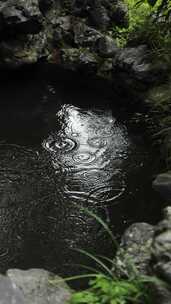 下雨天水波纹池塘水面水滴氛围中式东方禅意