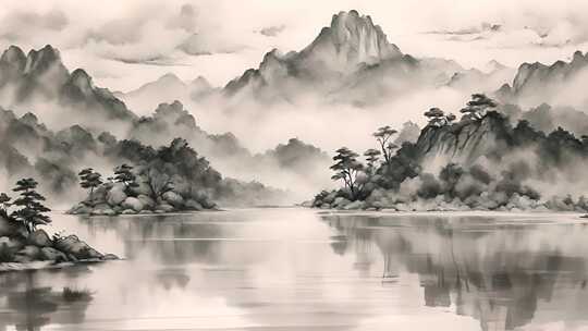 水墨山水中国风意境山水风景