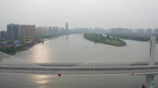 航拍衡阳市东洲岛大桥视频素材模板下载