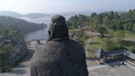 航拍四川隆昌古语湖孔子雕像环绕视频素材模板下载