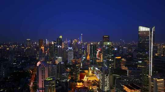 4K上海城市航拍静安夜景片段