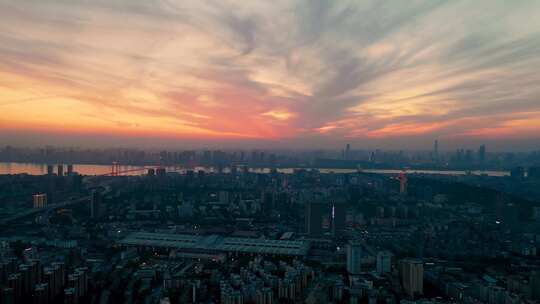 城市建筑都市日出日落朝阳晚霞夕阳黄昏航拍