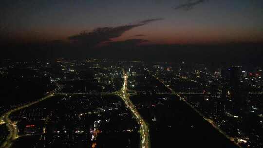 杭州滨江区城市夜景航拍全景