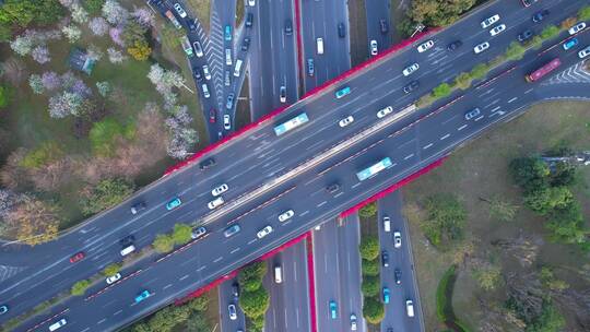 顶视航拍城市道路交通车流B