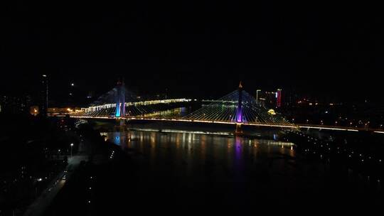 航拍湖南益阳龙洲大桥夜景