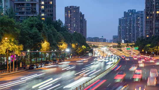 城市交通城市车流夜景延时