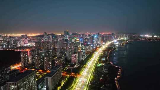 青岛西海岸夜景唐岛湾夜景航拍