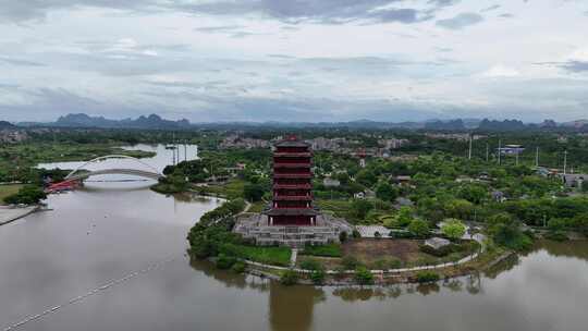 航拍广西玉林园博园旅游景区