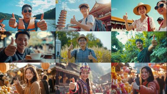 微笑旅行者点赞世界各地风光无限好高清在线视频素材下载