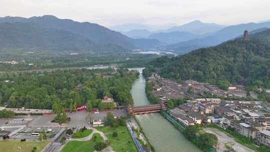 航拍四川成都都江堰风景区