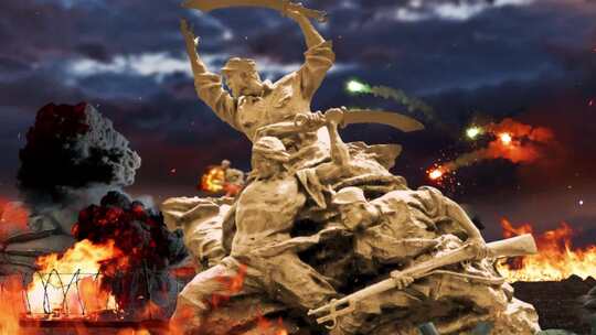 红军雕塑抗战视频素材