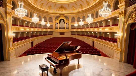 金色音乐厅钢琴演奏背景4K