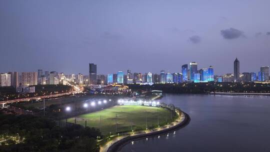 海边城市海口夜景航拍