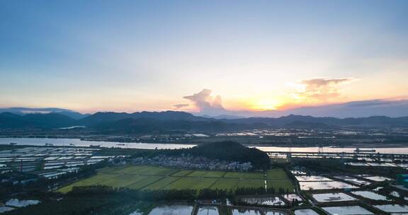 珠海斗门上洲村日落夕阳航拍延时