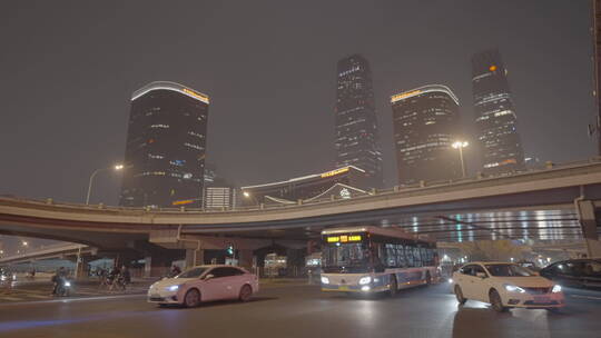 北京国贸夜景 夜景车流