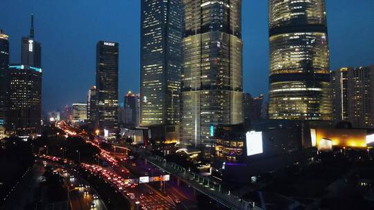 陆家嘴夜景航拍视频素材模板下载