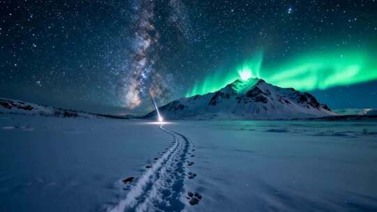 雪山极光星空雪景素材