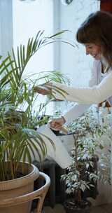 女人浇水植物