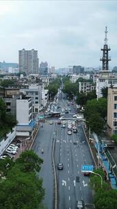 航拍湖南益阳桃花仑西路交通车流