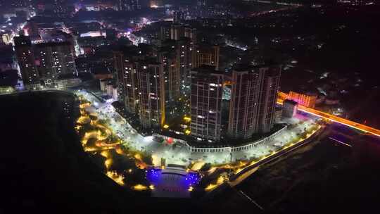 邵阳洞口县城市夜景俯瞰视角灯火辉煌的景象