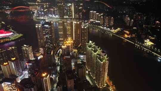 重庆朝天门中心渝中区航拍延时夜景城市风景