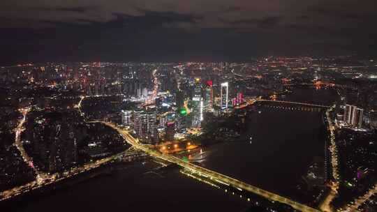 航拍福州闽江两岸风光夜景城市夜晚高空风景