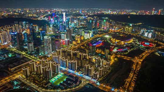 南宁五象新区青运村夜景航拍延时视频