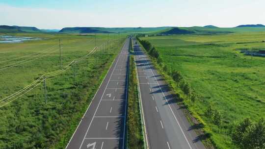 航拍草原公路 草原天路风景视频素材模板下载