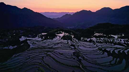 浙江丽水云和梯田日出日落风光