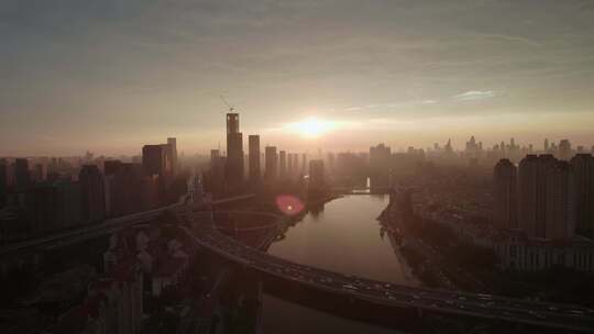 天津海河海津大桥复兴门地铁站城市交通风光