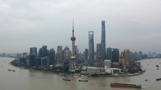 上海浦东陆家嘴城市高楼天际线风光航拍