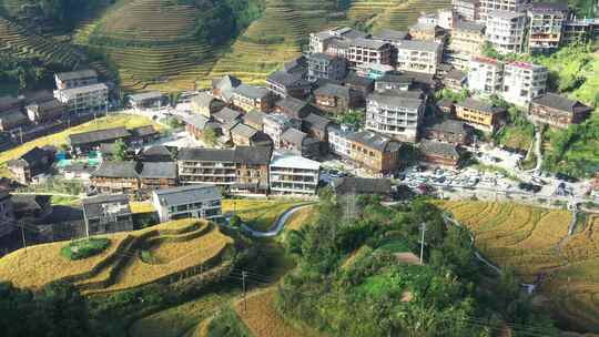 中国广西桂林市龙胜各族自治县龙脊梯田视频素材模板下载