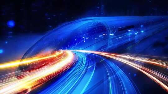 蓝色光影高铁隧道背景素材