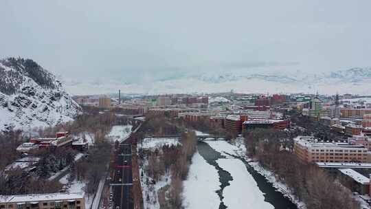 阿勒泰市 城市航拍4k 新疆 冬季视频素材模板下载