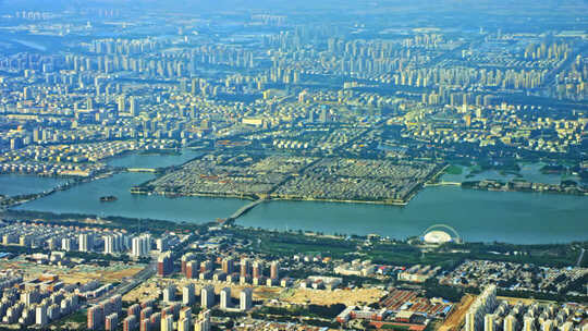 航拍聊城古城运河