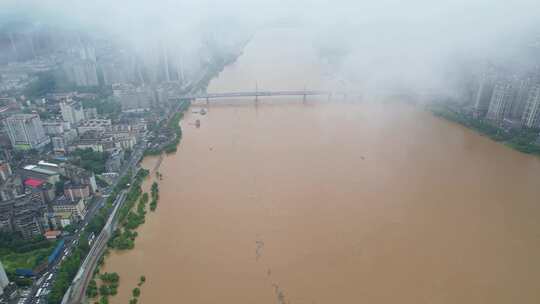 中国株洲市湘江洪水航拍